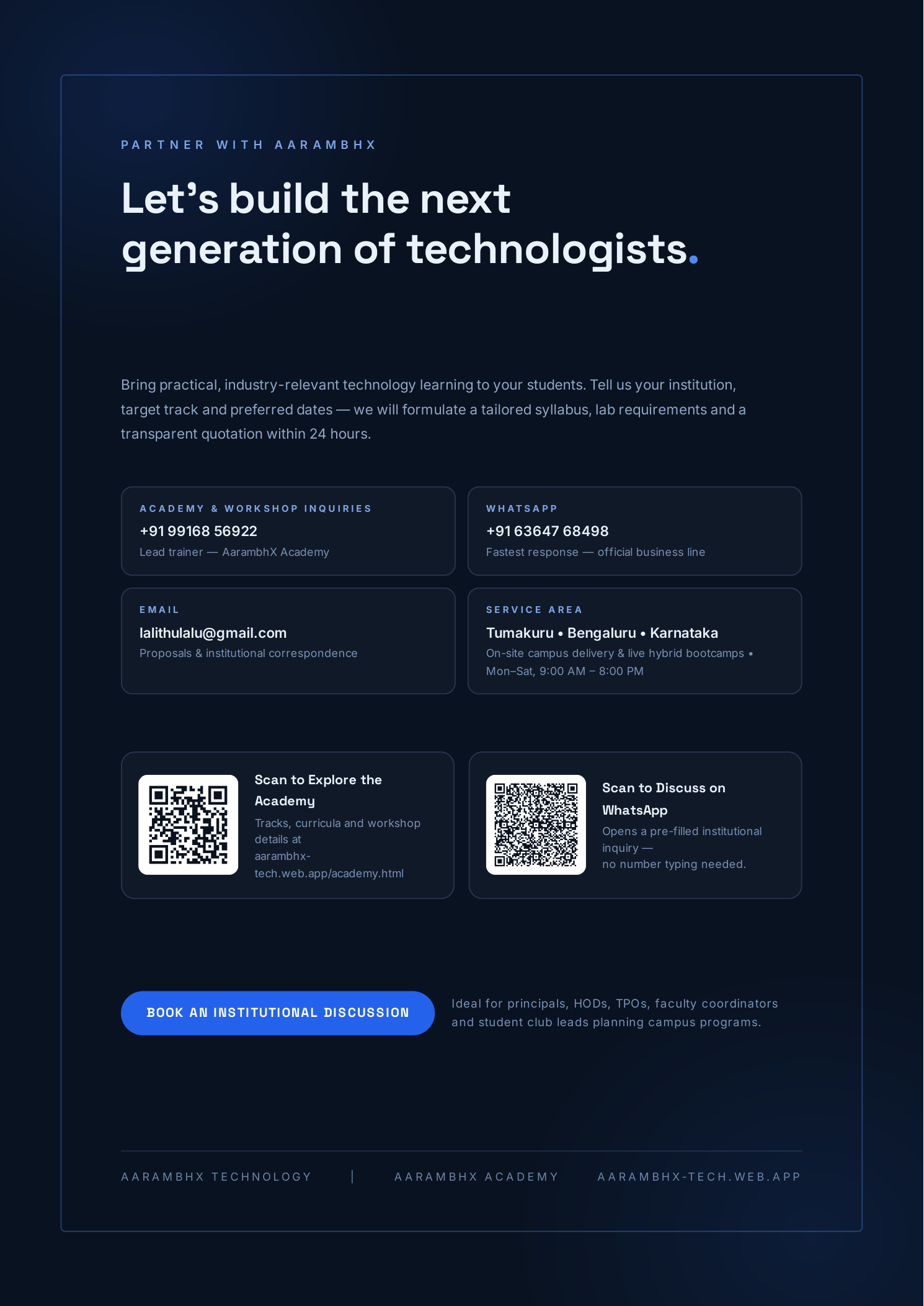 Partner with AarambhX - Contact & QR Codes