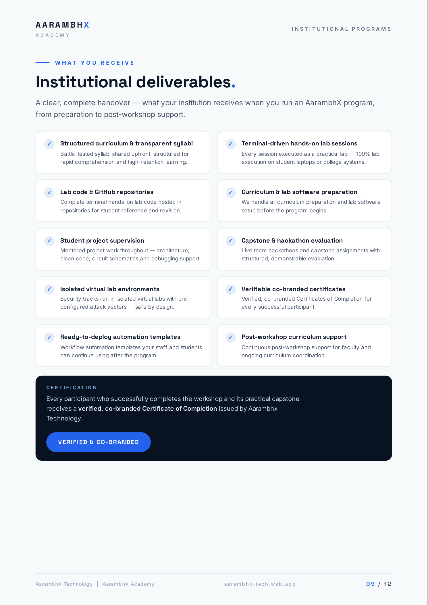 Institutional deliverables and co-branded certificates